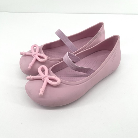 CROCS Other - Crocs Girls Pink Mary Jane Ballet Flats Bow Slip On Shoes Kids Size 13 C13